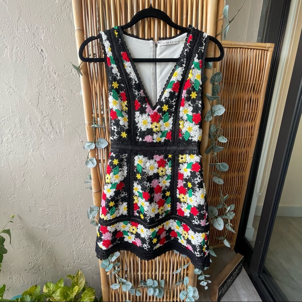 Alice & Olivia Zulu Floral Party Multi Mini Dress